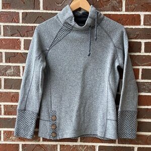 Prana Gray Wool Blend Turtleneck Sweater with Button Accents